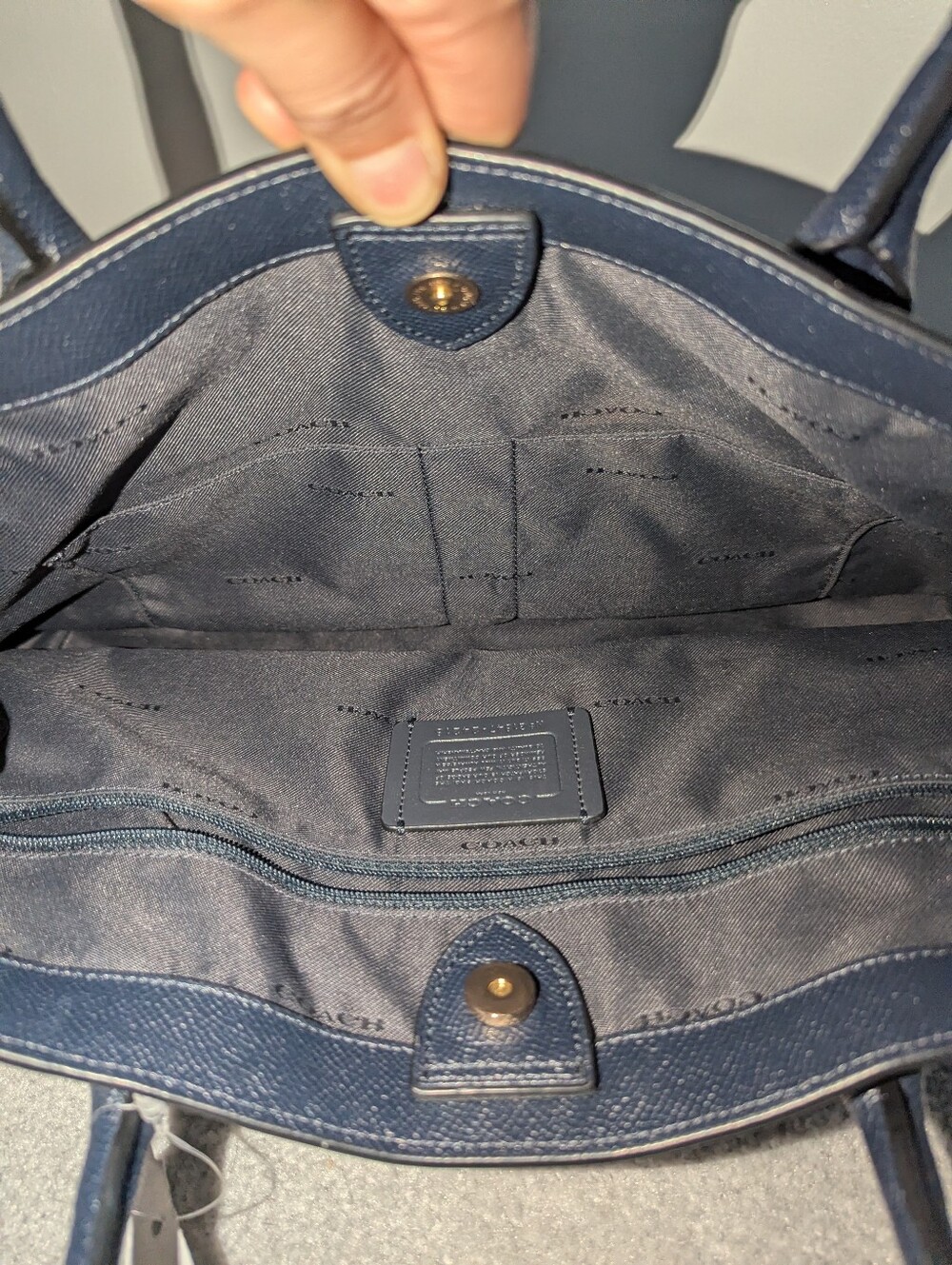 Coach Bailey Carryall Navy Leather Tote Shoulder Bag w/ Dust Bag - Picture 7 of 13
